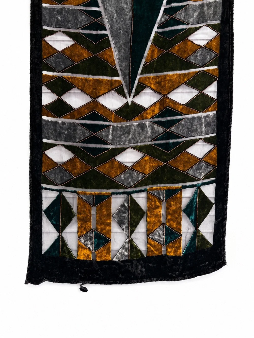 Geometric Velvet Patchwork Scarf Jewel Tone Art Deco Style 13” x 57.5”